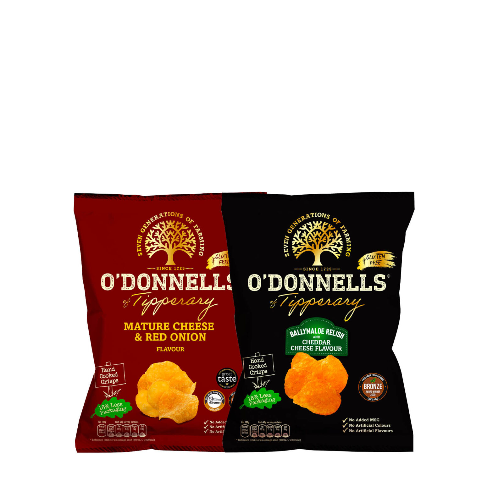 O’Donnells Mature Cheese & Red Onion Crisps / O’Donnells Ballymaloe Relish/Cheddar Cheese Crisps